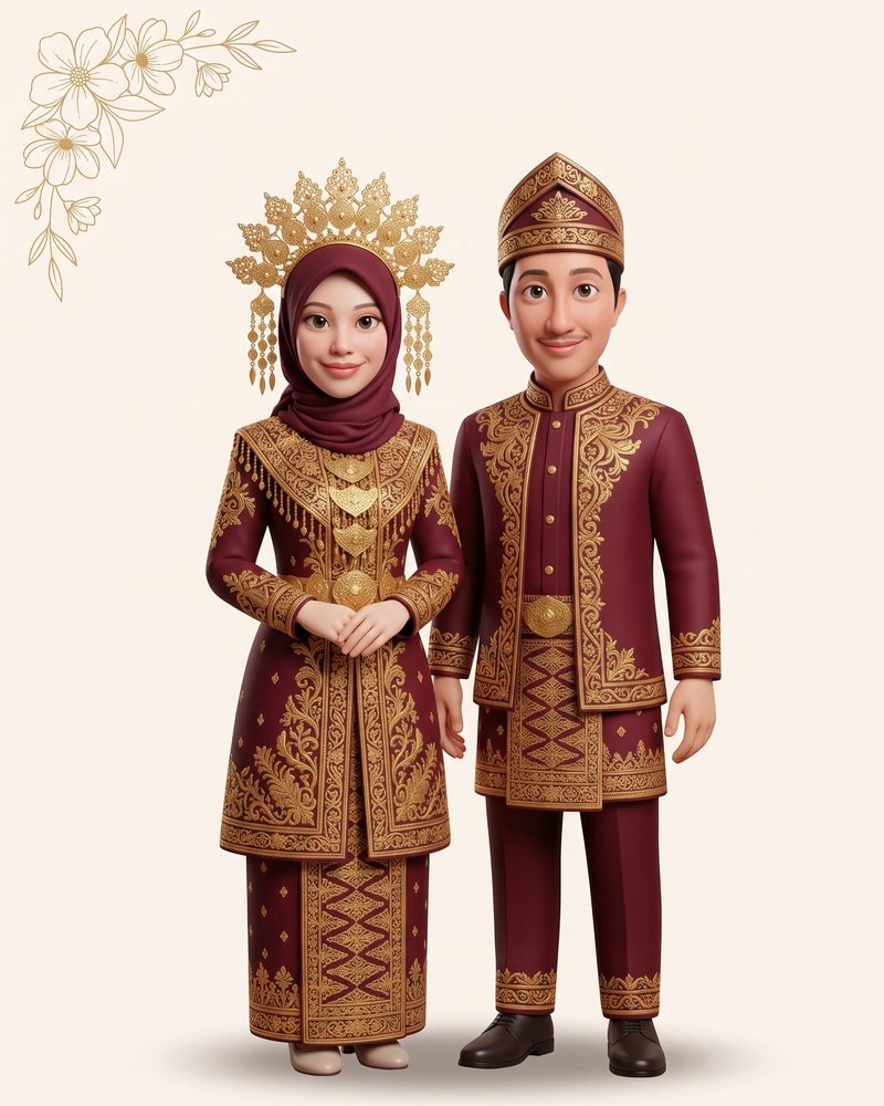 Ilustrasi Sendhi dan Gintha dalam busana adat Lampung